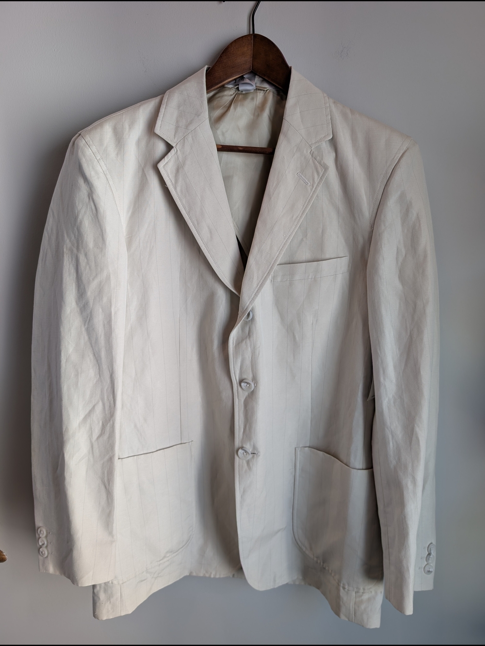 Claiborne Luxe Sport Coat Blazer Mens 40R Silk Linen Beige Striped Venetian NWT